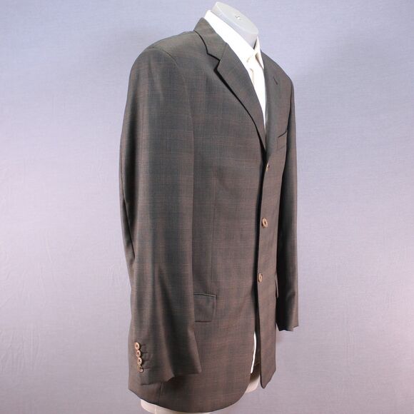 Claiborne Men's 2 Piece Suit Mens Gray Plaid 3 Btn Wool 42L Pleated 33" Waist - Picture 4 of 11